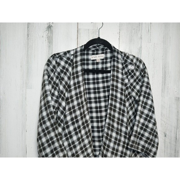 Knox Rose Women’s Medium Open Front Plaid Flannel Roll Tab 3/4 Sleeve Shirt Top - Picture 3 of 6